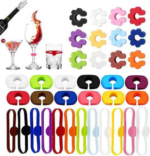CATOR Segnabicchiere Silicone 36 colori, segna bicchieri calici, Segna Bicchieri Calici, Marcatori per Bicchieri da Vino Riutilizzabili Marcatori, Per Varie Tazze, Forniture per Decorazioni
