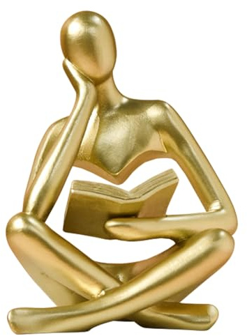 Dnoifne Große goldene Lesende-Frau-Statue, Denker-Skulptur, abstrakte Kunstfigur, Moderne ästhetische Deko für Zuhause, Wohnzimmer, Schlafzimmer, Büro, Regal, Tisch, Esstisch oder Bücherregal