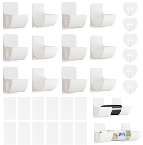 Jiayaus Lot de 12 porte-sacs poubelle réglables, rangement de cuisine | Distributeur de sacs poubelle adhésif à fixer au mur pour le rangement en cuisine, sacs poubelle, film alimentaire
