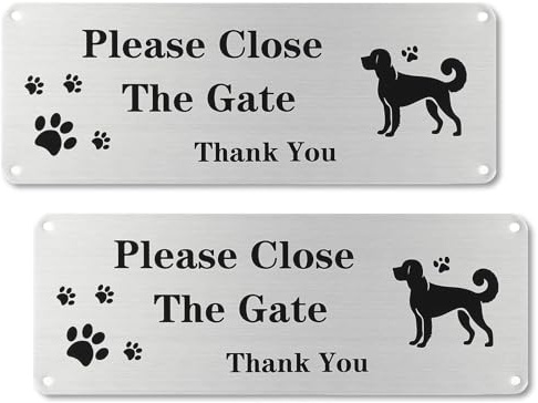2 Pack Please Close The Gate Sign Dog,25×9cm Close The Gate Sign,Reflective Aluminium with Pre-Drilled Holes,UV Resistant, Waterproof, Anti-rust For Outdoor Gate Wall Fence