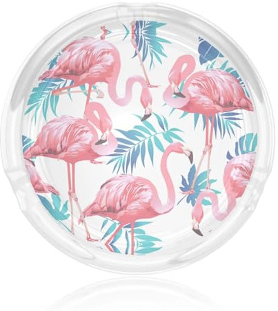 Cendrier en verre avec imprimé flamant rose et feuille verte pour extérieur ou patio - Unisexe - Pour l'intérieur et le bureau