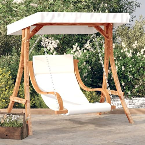 Gecheer Hollywoodschaukel mit Auflage und Dach Massivholz Fichte ergonomische Rückenlehne und Armlehnen sanfte Schaukelbewegung Bequeme Sitzgelegenheit Sonnenschutz für Garten und Terrasse