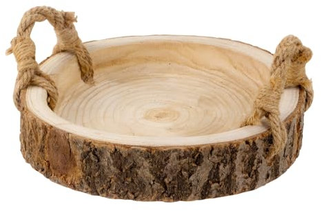 Meberg IK8635 Dekotablett Holz 30 cm Braumrinde Holztablett rund rustikal Serviertablett mit Griffen Tischdekoration Landhaus