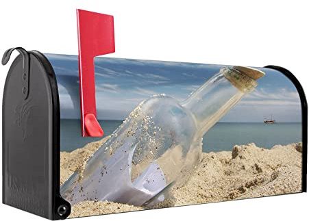 banjado Amerikanischer Briefkasten - US Mailbox/Letterbox mit Motiv Motiv Flaschenpost 51x22x17cm - Postkasten Stahl aus Amerika – Briefkasten amerikanisch schwarz pulverbeschichtet