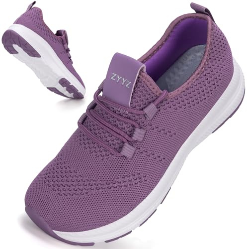 ZYYZ Wide Fit Trainers for Women Arch Support Extra Wide Toe Box Non-Slip Road Running Shoes Lightweight Mesh Breathable Sneakers for Gym Fitness Jogging Walking 8817 Full Purple 41