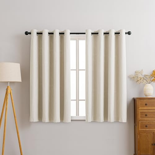 Sonive 100% Blickdichte Vorhänge mit Ösen Jacquard 2 Stück H137xB145cm | Thermovorhänge Verdunkelungsvorhänge für Schlafzimmer Wohnzimmer Beige