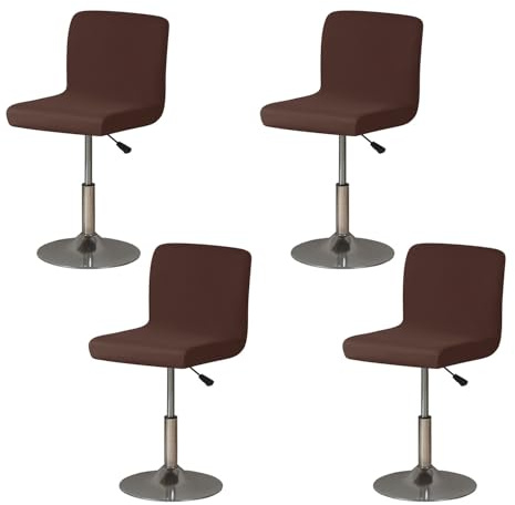 4 Stück Waschbarer Bar Stuhlhussen, Barhocker Bezüge für Kurzen(Kaffeefarbe | Stuhlhussen mit Rückenlehnenbezug, Barhocker Bezüge für Kurzen, Unsichtbares Elastisches Banddesign an der Unterseite