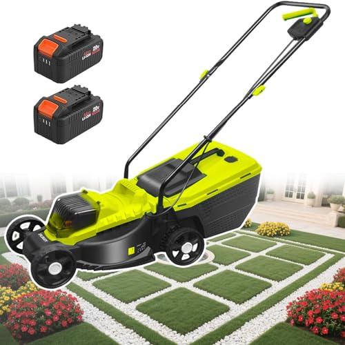 ZHLINGQ Tondeuse à Gazon électrique sans Fil avec Lame en Acier Au Manganèse De 13,5 Pouces, Batterie 40 V sans Balais, Réglage De La Hauteur De Coupe à 3 Positions 30-70 Mm, 3 400 TR/Min,Battery*2
