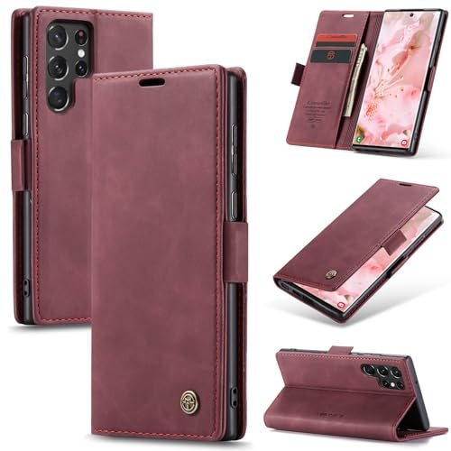 Samokor Handyhülle für Samsung Galaxy S22 Ultra 5G Magnet Leder Klapphülle
