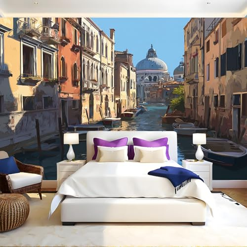 Ciudad Antigua Fotomurales Arquitectura de la Ciudad del Agua Papel Pintado 250x175 cm Fotográfico Tejido No Tejido Fondo de Pantalla Mural Decoración de Pared Sala Cuarto Oficina Salón