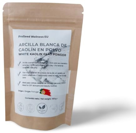 Argilla bianca Caolino 100% naturale del Portogallo - Polvere cosmetica pura per maschere facciali, cura della pelle e bellezza naturale - 100 g