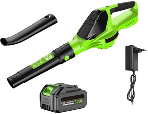 Soplador de hojas inalámbrico de 21 V, 3000 W, batería – 100 MPH, 120 CFM, 5 velocidades, soplador Parkside potente y ligero para jardín, terraza (1 batería)