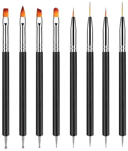 YPYMOD 8 Pcs Pinceau Nail Art Ongles, Double Extrémité Nail Art Dotting Pen, Outils de Manucure pour Salon DIY à la Maison Fem(Noir?