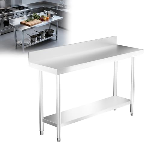 LZQ Arbetsbord i rostfritt stål med lutning, arbetsbänk proffs köksbord gastronomibord verkstadsbord med justerbara fötter, förberedelsebord demonteringsbord industribord, 150 x 50 x 85 cm