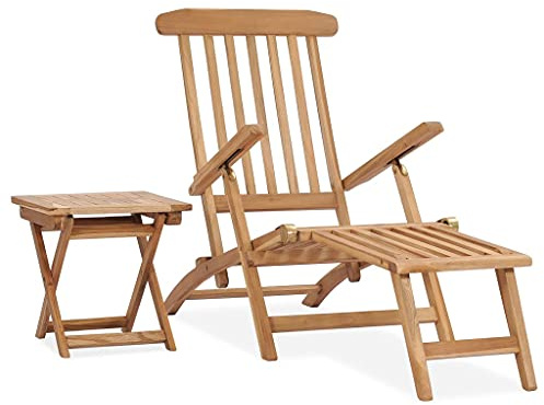 JHQHSM Garten-Liegestuhl mit Fußstütze und Tisch aus Massivholz Teak – Verstellbare Rückenlehne, Klappbar und Wetterfest für Terrasse und Garten, Hochwertiges Holz mit Breiten
