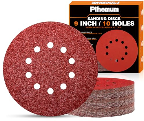 pihemum 60 Pièces Disque Poncage 225 mm Grain 40 60 80 120 180 240 Disque Abrasif 225 mm 10 Trous pour Ponceuse Girafe