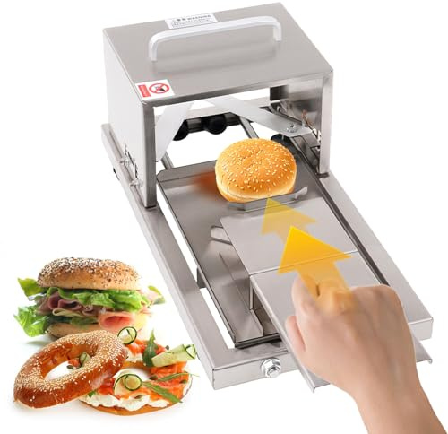 Cortador de bagel, cortador de pan de hamburguesa, 4 alturas de corte ajustables, diseño de empuje y tracción para rebanadas uniformes, ideal para bagels y bollos