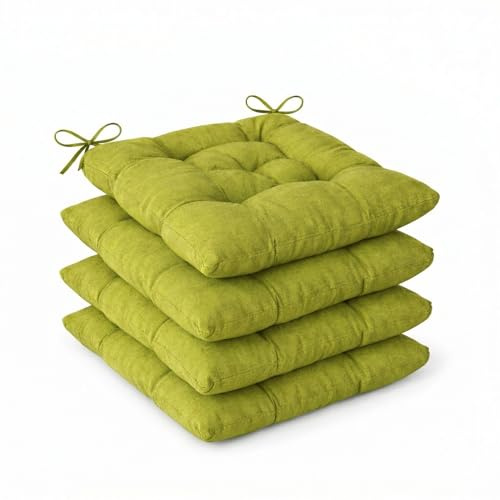 Meteorwi Home – Pack de 4 Cojines para Silla – 40 x 40 x 5 cm, con Cintas de Sujeción y Relleno Firme, Uso Interior y Exterior. (Verde, Pack 4-40x40x5cm)