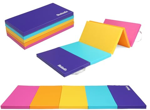 Bonnlo Turnmatten dick, 5-fach faltbare Yogamatte, rutschfeste PU&EPE-Fitnessmatte, klappbare Übungs-Pilatesmatte, Gymnastikmatte für Übungen, Yoga, Gymnastik