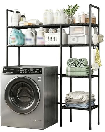 SJWJWOO Laundry Shelf for over Washer or Dryer, Over Dryer Shelf Space Saving Washer Dryer Cabinet for Bathroom Laundry Room,Black-2Tier