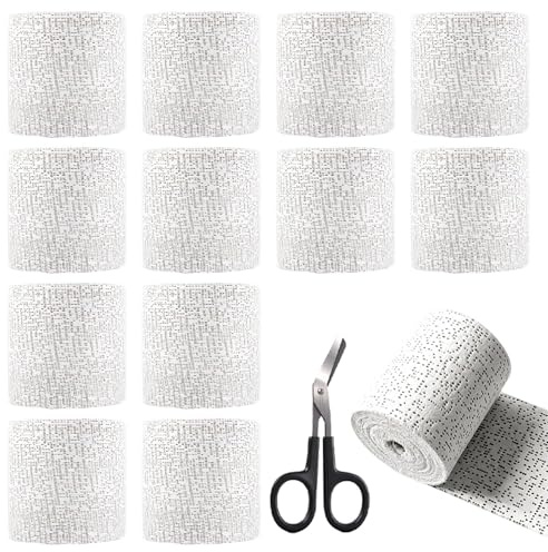 12 Pcs Plaster Bandage for Modelling Plaster Cloth Rolls, 5 cm x 270 cm Cast Bandage Kit, Scissors, Craft Bandages for Art, Crafts, Modelling, Moulds