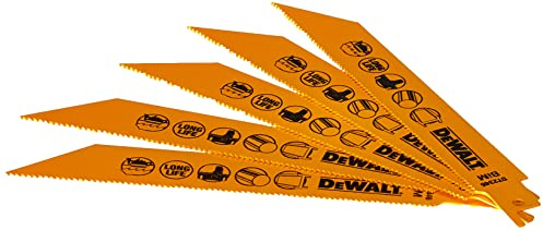 DeWalt DT2346-QZ Lame pour Scies Sabre Bimétal, Argent, 152 mm, Set de 5 Pièces