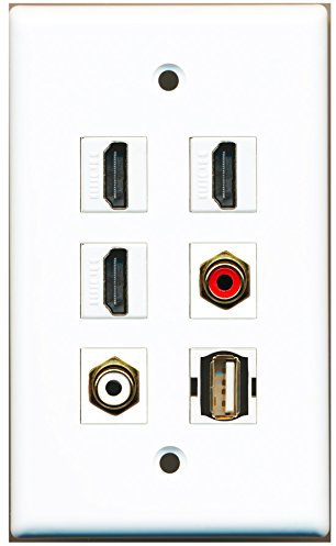RiteAV – 3 HDMI 1 puerto RCA rojo 1 Puerto RCA blanco 1 Puerto USB A-A placa de pared