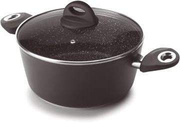 IBILI - Casserole Nature avec Couvercle en Verre, 24 cm, Antiadhésif Style Pierre, Compatible avec l’Induction