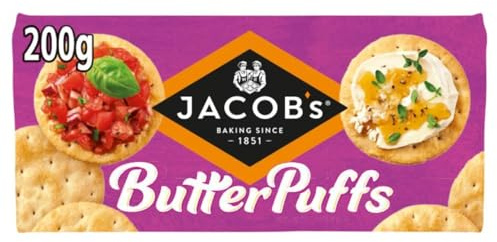 JACOB'S Butter Puffs Crackers - The Light & Flaky Biscuit, 200 g | Delicate & Crispy Texture, Perfect for Sharing, Ideal for Cheese Boards