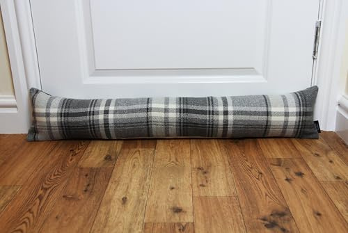 McAlister Textiles Heritage | Ungefüllter Zugluftstopper im Tartan-Muster kariert 18cm x 90cm in Anthrazit Grau | Deko Windstopper Kissen für Fenster, Türen im Schottenkaro, Tweed