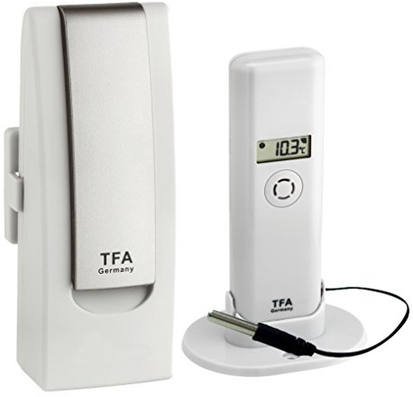 TFA Dostmann WEATHERHUB Observer Web Monitoring System mit Thermo-Hygro-Sender mit Profi-Temperatur-Kabelfühler, weiß, L138 x B101 x H291 mm