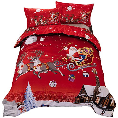Juego de cobertor de edredón de 3 piezas, con diseño navideño, de tela muy suave, juego de ropa de cama que incluye 1 funda de edredón, 2 fundas de almohadas, regalo para Navidad, poliéster, King(220x240 cm)