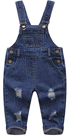 KIDSCOOL SPACE Salopette di Jeans Strappati per Bebè e Bebè in Puro Cotone Blu/Nero,Blu,18-24 Mesi
