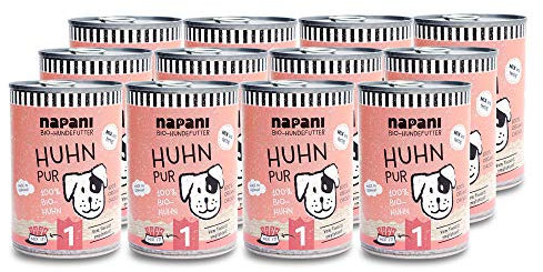 napani - Bio Hundefutter, 100% Bio Huhn, Premium Hundefutter nass, glutenfrei, getreidefrei, ohne Zusätze, regional & schonend dampfgegart, 12 x 400g