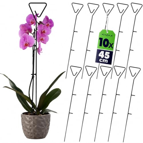 KADAX 10er Set Blumenstütze, Pflanzenstütze aus Stahl, Höhe: 50 cm, dekorative Stützstäbe für Orchideen, Blumen, Pflanzen, Zimmerpflanzen, Blumentopf, Rankhilfe, Rankstäbe (Dreieck)