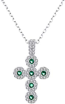 Belons Kreuz Kette Damen Mädchen Halskette 925 Sterling Silber Grün Zirkonia Kette mit Anhänger Kreuz Anhänger