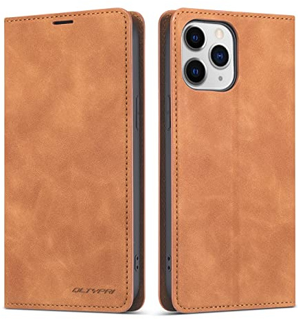 QLTYPRI Hülle für iPhone 12 iPhone 12 Pro, Premium Dünne Ledertasche Handyhülle mit Kartenfach Ständer Magnetverschluss Flip Schutzhülle Kompatibel mit iPhone 12 iPhone 12 Pro (6,1 Zoll) - Braun | Retro PU Leder Klapphülle, Handyhülle mit 3 Kartenfächer, Standfunktion, Weicher Dünne TPU-Rahmen, Stoßfeste Flip Wallet Case