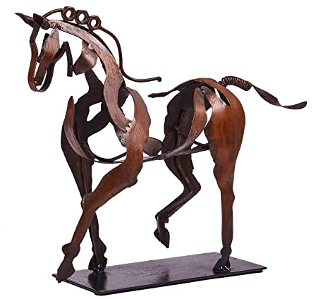 SunBlogs Art Handmade Horse Statue - Unique Rustic Decor for Office & Home - Hand-Painted Metal Sculpture - Perfect Handicraft Gift for Horse Lovers (Brown)