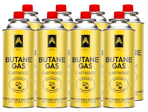 Aspect Camping Gas, Canisters for Camping Stove, Butane Gas Perfect Suitable for Portable Stove, BBQ, Gas Heaters, Blow Torches Safe and Secure Bottle (Pack of 8)