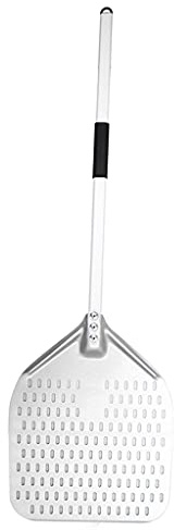 LOVIVER Pelle Pizza, Pelle a Pizza Perforée en Alliage d'Aluminium avec Manche Rétractable, Manche 40cm/80cm avec Pelle 12''/14'' pour Cuisine - 14 dans 80cm Poignée