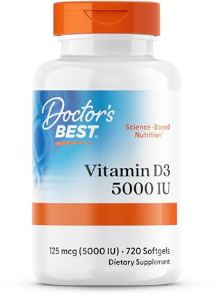Doctor's Best, Vitamina D3, 5.000UI, Dosis Depot de 5 Días, 720 Cápsulas blandas, Altamente Dosificadas, Probadas en Laboratorio, Sin Soja, Sin Gluten, no GMO