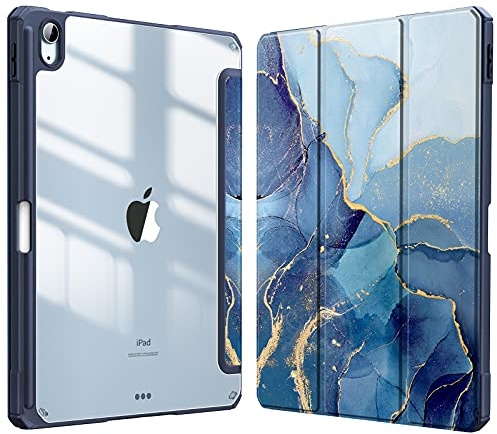 Fintie Hybrid Hülle für iPad Air 11 Zoll, iPad Air 5./4. Generation 10,9 | Schlankes stoßfestes Schutzhülle mit Stifthalter, Transparente Hartschale, Standfunktion für Tippen & Ansehen, Ozean Marmor