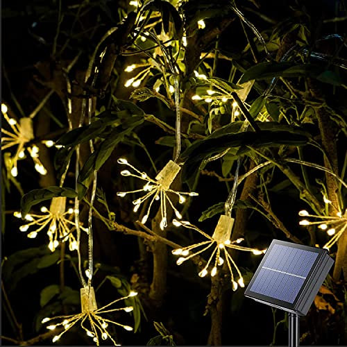 SUAVER LED Lichterkette Solar Feuerwerk Licht, Wasserdicht Garten Solarleuchten LED Löwenzahn Hängend Feuerwerk Lichter Kupferdraht Lichter mit 8 Modi Garten Dekoration (10bündel 200led)