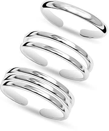 LeCalla 3 Stück 925 Sterling Silber minimalistischer dünner Bandring offen verstellbare Zehenringe für Frauen