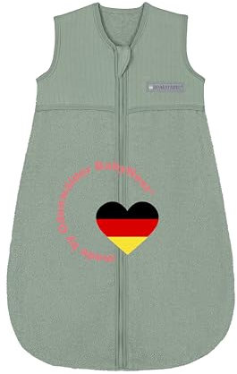 Odenwälder Sommerschlafsack Frottee ärmellos | Leichter Baby Schlafsack 0,5 TOG | für Frühling und Sommer 90cm | deep Forest