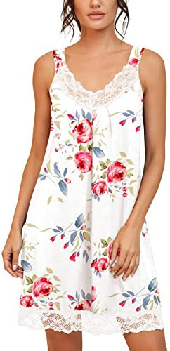 PrinStory Vestido de noche para mujer con encaje, cuello en V, con tirantes antideslizantes para mujer, L