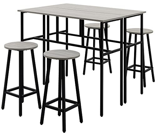 HOMCOM Ensemble Table de Bar Style Industriel 6 pièces, 2 Tables Hautes avec 4 tabourets - Acier et Panneaux de Particules - 4 Personnes