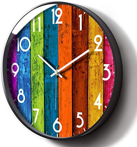 SCOAGE Silent Analogue Wall Clock Battery Operated, Colourful Non-Ticking Round for Bedroom/Living Room/Kitchen/Office (Colorful, 12inch)