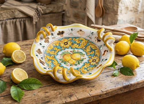 Generico Centrotavola grande in ceramica siciliana giallo e verde di santo stefano di camastra decorata a mano Limoni Art 6