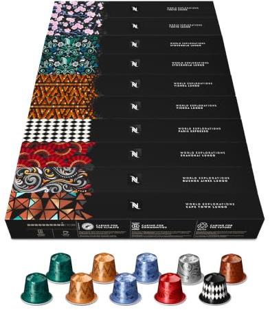 NESPRESSO ORIGINAL World Explorations Auswahl 100 Kaffeekapseln | Arabica & Robusta Kaffee, Helle bis dunkle Röstung, Ideal für Espresso & Lungo